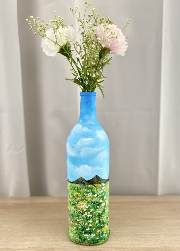 Hand-painted-recycled-bottle-vase-landscape