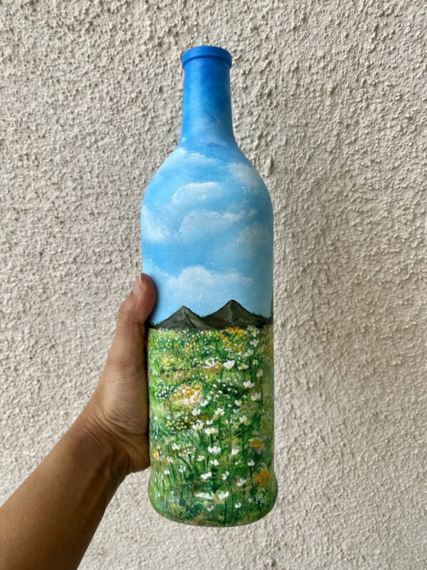 Hand-painted-recycled-bottle-vase-landscape