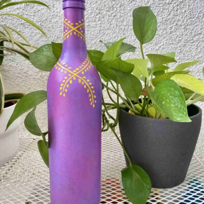 Hand-painted-recycled-glass-bottle-vase-lavender