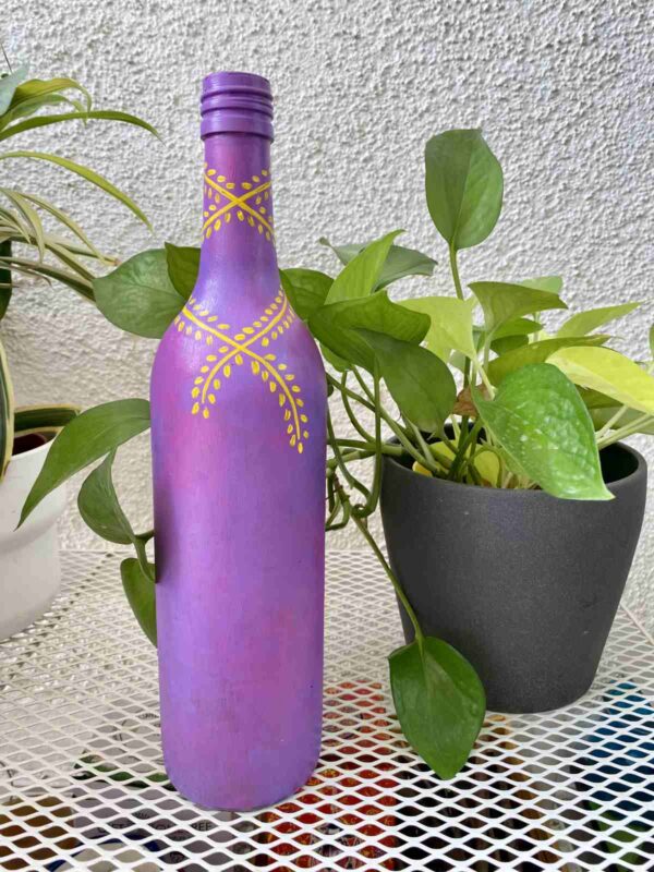 Hand-painted-recycled-glass-bottle-vase-lavender