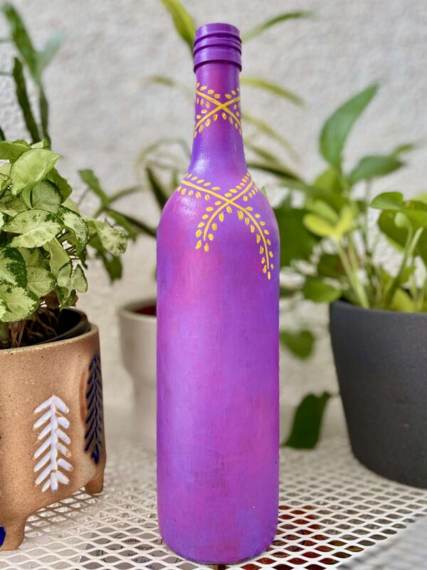 Hand-painted-recycled-glass-bottle-vase-lavender