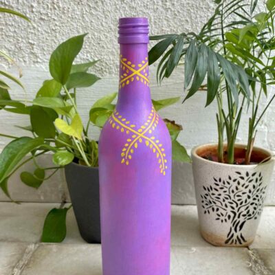 Hand-painted-recycled-glass-bottle-vase-lavender