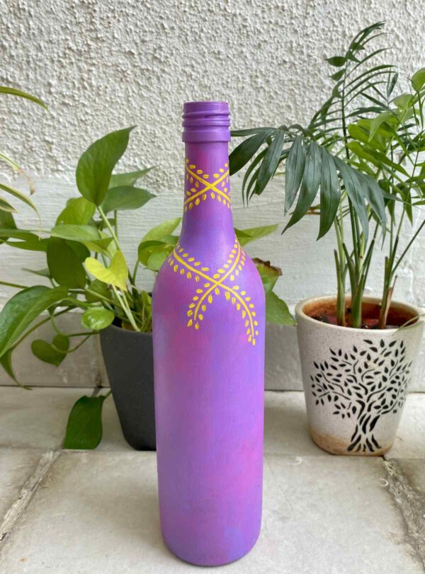 Hand-painted-recycled-glass-bottle-vase-lavender