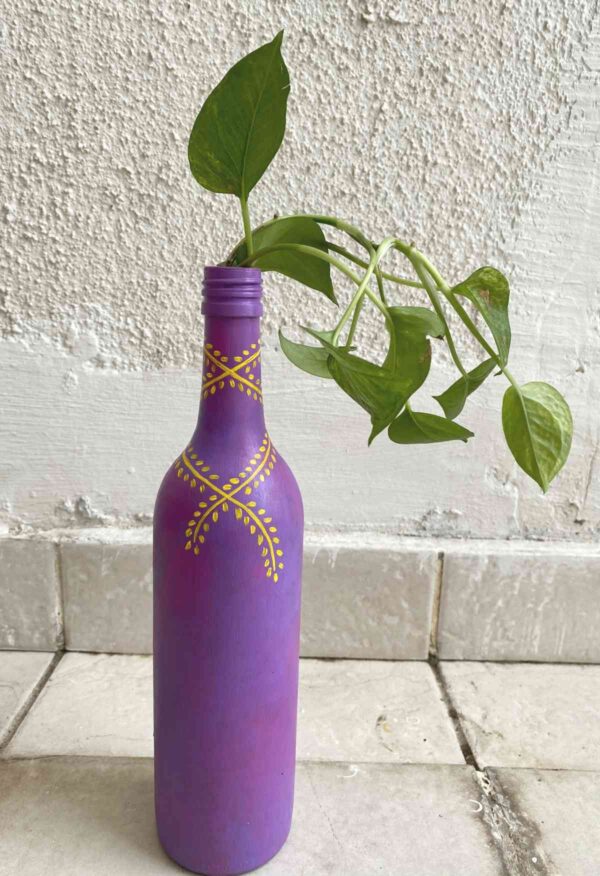 Hand-painted-recycled-glass-bottle-vase-lavender