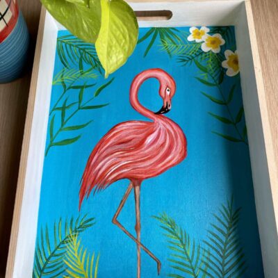 Hand Painted Flamingo Serving Tray