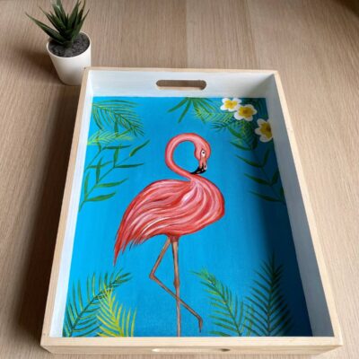 Hand Painted Flamingo Serving Tray