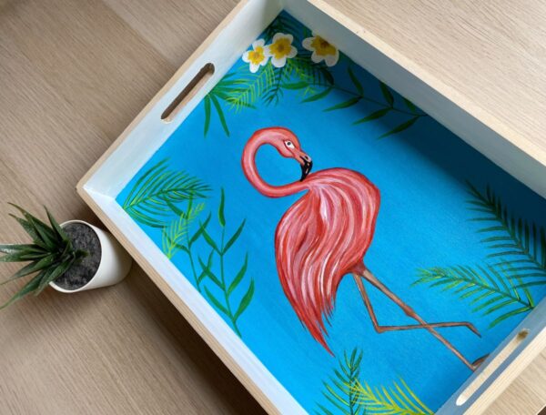 Hand Painted Flamingo Serving Tray