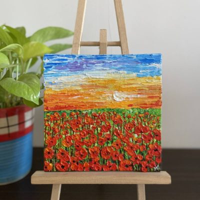 Mini Canvas Painting - Textured Red Flower Blossoms