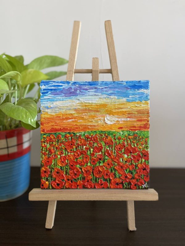 Mini Canvas Painting - Textured Red Flower Blossoms