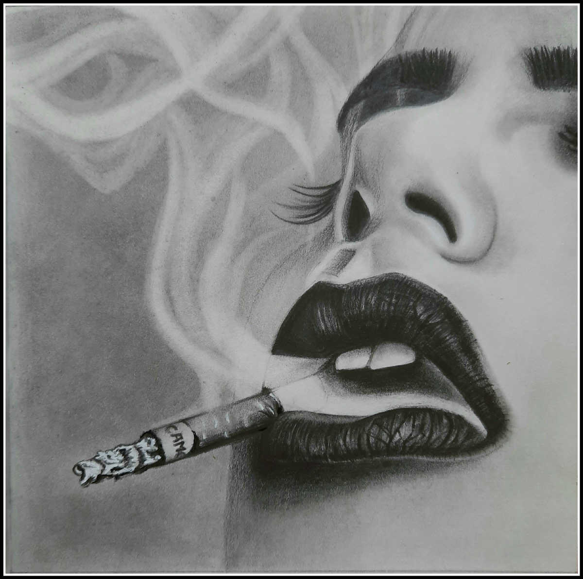 Portrait Pencil Sketch - The Smoking Woman