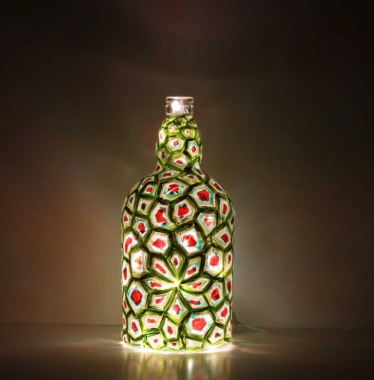 Hand Painted Light Bottle - Green and Red | imagicArt