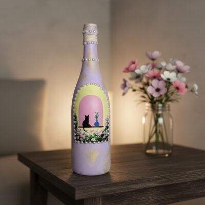 Hand Painted Lavender Bottle Vase with Beads