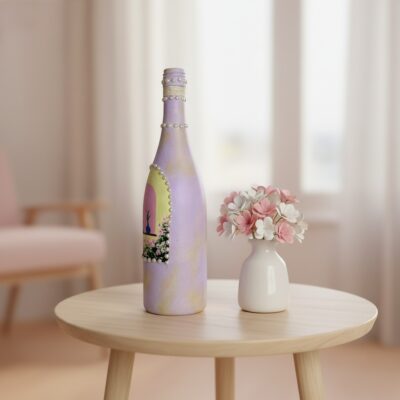 Hand Painted Lavender Bottle Vase with Beads