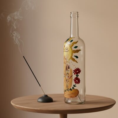 Hand painted recycled Bottle Vase with Chakras